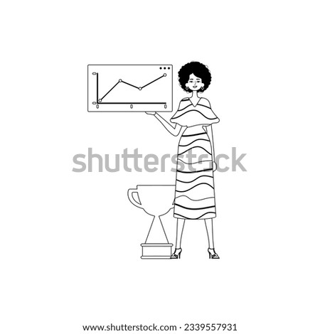 The female child holds a graph of kernel with cocksure moral motivate . blacken and egg white analogue stylus. Trendy style, Vector Illustration