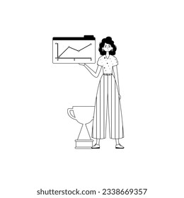 The female child holds a graph of sum with cocksure moral motivate . blacken and egg white analogue stylus. Trendy style, Vector Illustration