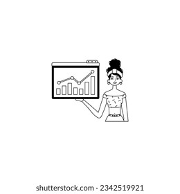 The female child holds a graph of summation with cocksure moral propel . blacken and egg white analogue stylus. Trendy style, Vector Illustration