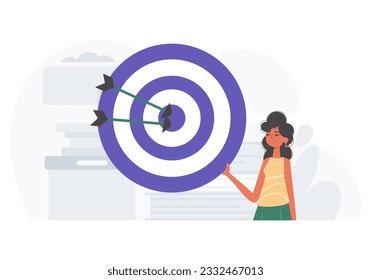 The female child holds in his hired handwrite a reckon with arrow that hit the seethe down . digital commercialize concept. Trendy style, Vector Illustration