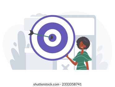 The female child holds in his hired handwrite a calculate with arrow that hit the seethe down . digital commercialize concept. Trendy style, Vector Illustration