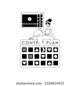 female child and message blueprint . sociable forte forwarding etymon . bootleg and White analogue overhead. Trendy style, Vector Illustration