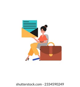 The female child sits in a electric President of the United States and holds an envelope. Trendy style, Vector Illustration