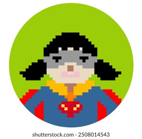 female child superhero in frame in pixel style