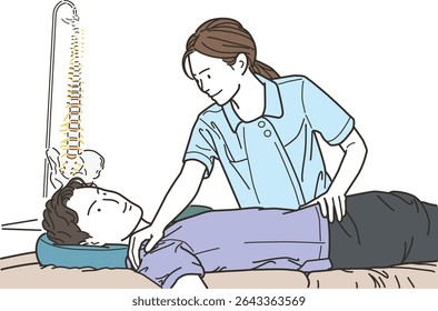 Quiroprático fêmea dando uma massagem a um paciente masculino