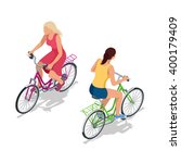 Female city cyclist riding on a bicycle. Woman cycling on countryside summer sunny road or highway. Flat 3d isometric vector illustration. For infographics and design games. 