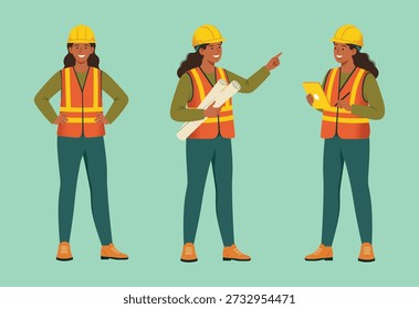 Female Civil Engineer Vector Set, International Women’s Day 2026, Give To Gain. Women in STEM, leadership, technical industries. For presentations, educational materials, and gender equality campaigns.