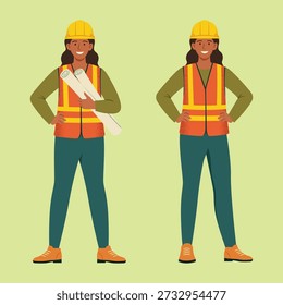 Female Civil Engineer Vector Set, International Women’s Day 2026, Give To Gain. Women in STEM, leadership, technical industries. For presentations, educational materials, and gender equality campaigns.