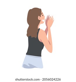 Female Clapping Hands as Social Media Follower and Subscriber Showing Adoration Vector Illustration