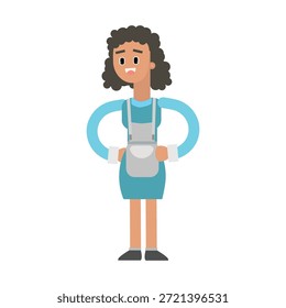 Limpiador femenino de pie con Ilustración vectorial de escoba