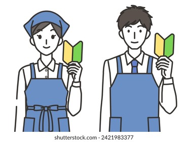 A female clerk and a male clerk with beginner marks