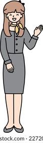 A female clerk in a suit who guides