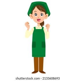 Female clerk in a supermarket with a guts pose