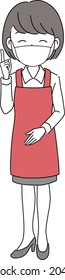 A female clerk wearing a mask and working at a supermarket 