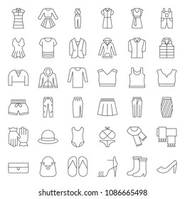 Female clothes, bag, shoes and accessories thin outline icon set 2