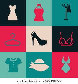 Female Clothes Icons Set