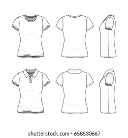 女性の服セット 白いtシャツとポロシャツの空白のベクター画像テンプレート ファッションイラスト ラインアートデザイン のベクター画像素材 ロイヤリティフリー