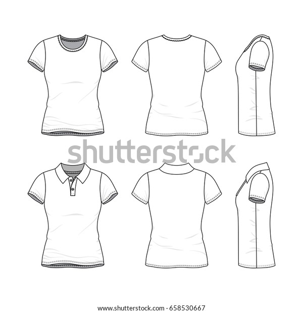 女性の服セット 白いtシャツとポロシャツの空白のベクター画像