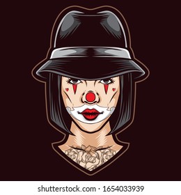 female clown chicano vector logo