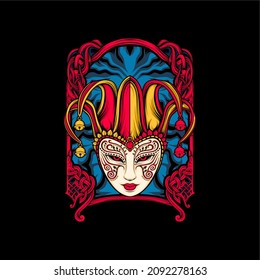 female clown face illustration with awesome background