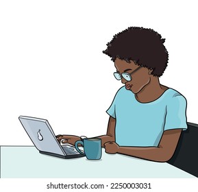 Female coder ethnic worker laptop