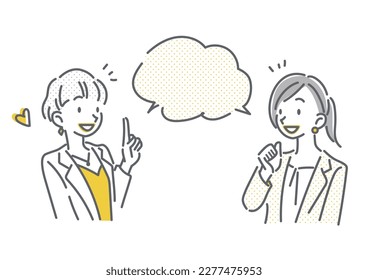 female colleagues talking, simple line illustrations