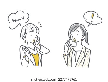 female colleagues talking, simple line illustrations
