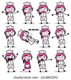 Female Comic Waitress Characters - Set of Concepts Vector illustrations