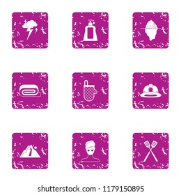 Female commerce icons set. Grunge set of 9 female commerce vector icons for web isolated on white background