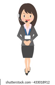 Female company employee call center wearing a name holder