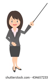 Female company employee to explain using a pointing stick