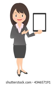 Female company employee with a mobile personal computer