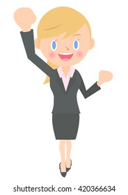 Female company employee rejoice