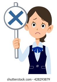 Female company employee uniforms wear show the tag of an incorrect answer