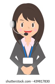 Female company employee wearing a name holder, call center