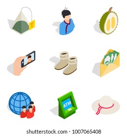 Female company icons set. Isometric set of 9 female company vector icons for web isolated on white background