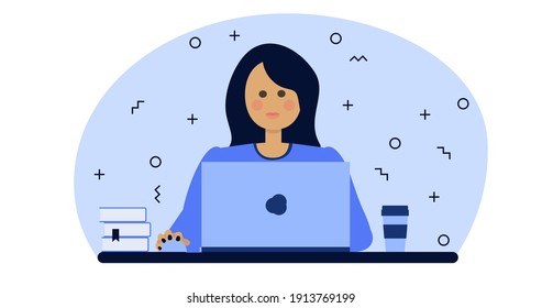 Female with computer concept vector illustration