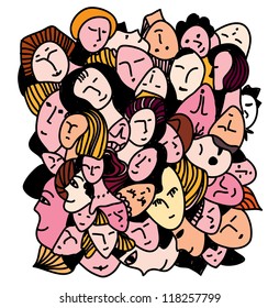 Female concept - many faces and expression background