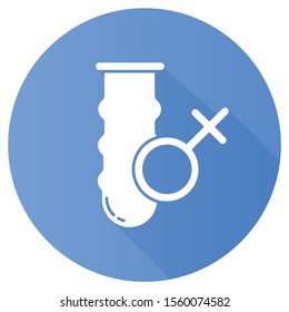 Female condom blue flat design long shadow glyph icon. Latex contraceptive. Preservative option. Birth control. Pregnancy prevention. Safe sex. HIV, STI protection. Vector silhouette illustration