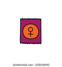 female condom doodle icon, vector illustration