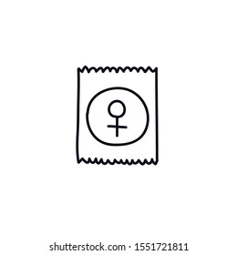 female condom doodle icon, vector illustration