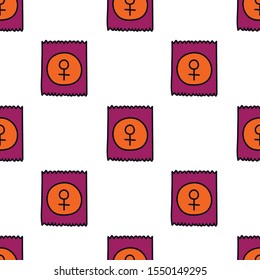 female condom seamless doodle pattern, vector illustration