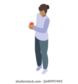 Female confectioner holding cupcake with cream isometric icon
