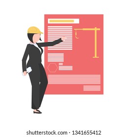 Female construction engineer with a white background