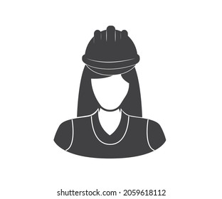 A female construction worker or architect icon. Worker with hard hat. Female Engineer Editable Vector Icon.
