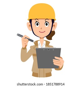 Female construction worker with clipboard and pen