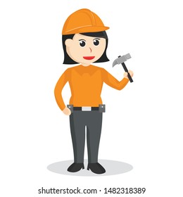 Female construction worker with a hammer
