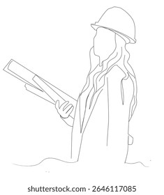 female construction worker with helmet line art