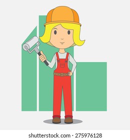 Female construction worker, high quality vector cartoon EPS10