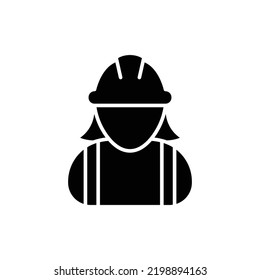 Female construction worker icon. Labor, builder, employee, hardhat concept. Simple solid style. Glyph vector design illustration isolated on white background. EPS 10.